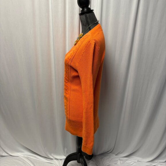 LL Bean Signature Cable Knit Sweater Womens Size Medium Orange Fisherman Tunic - Picture 3 of 8